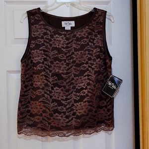 Bob Mackie Lace TOP Size 14 Bronz color BRAND NEW with tag